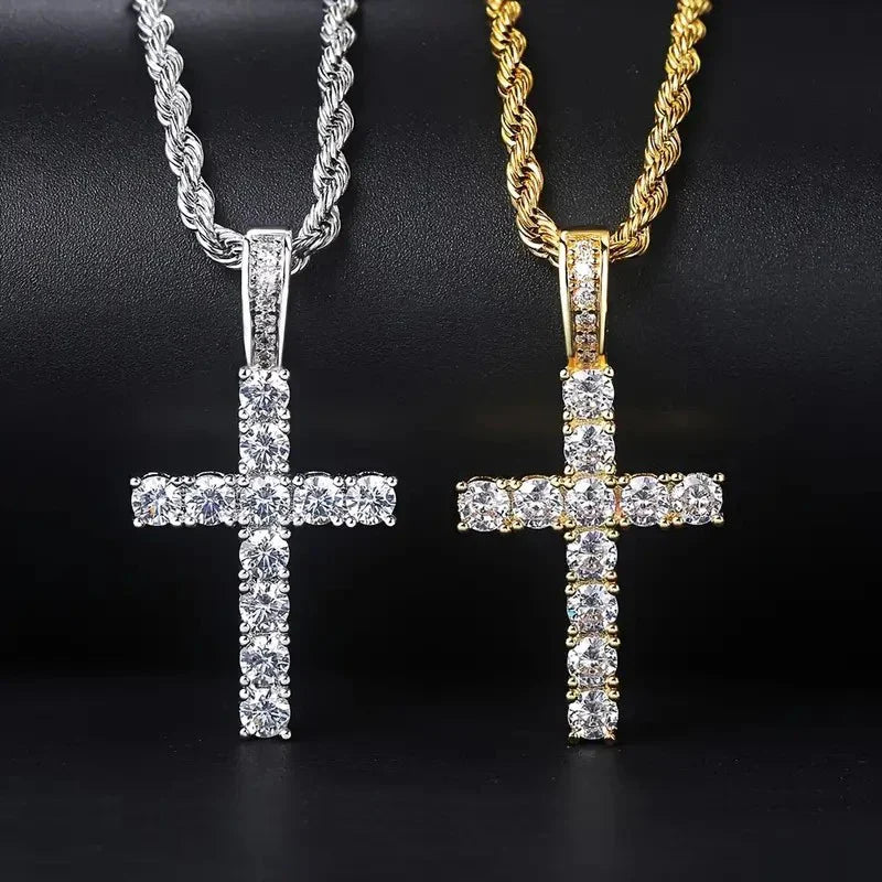 60Cm Twisted Chain Long Necklace with Cubic Zirconia Cross Pendant for Women and Men Fashion Accessory Gift