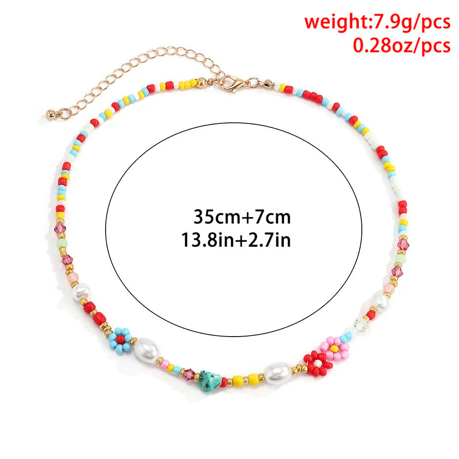 Baroque Simulated Pearl Colorful Flower Beaded Choker Necklace for Women and Girls