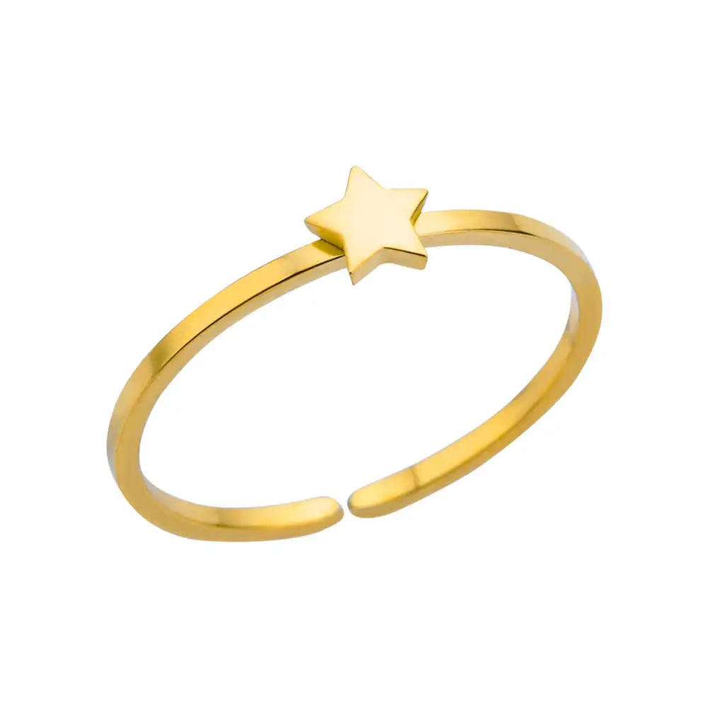 Adjustable 316L Stainless Steel Little Star Open Ring for Women - Trendy Gold Color Jewelry Gift for Weddings and Special Occasions
