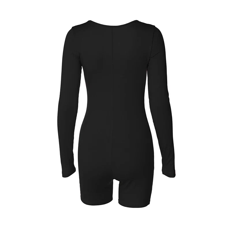 Sexy Slim Fit Autumn Playsuit for Women Long Sleeve Knitted Jumpsuit Solid Color Elegant Basic Fashionable Skinny Bodysuit