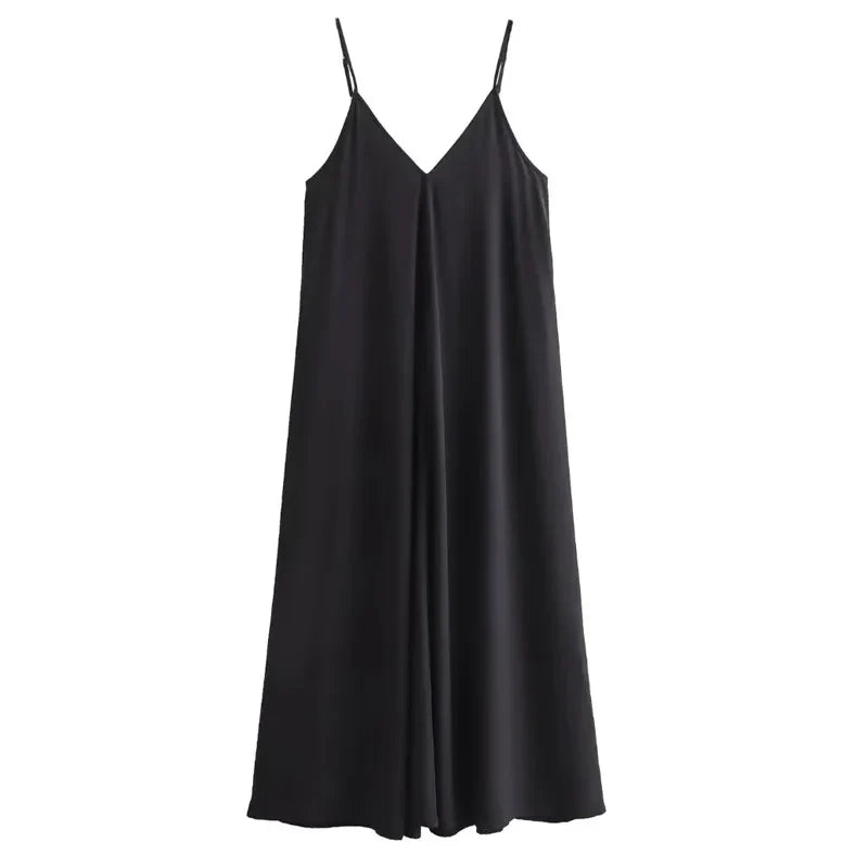 Backless Slip Midi Dress For Summer Beach In Black