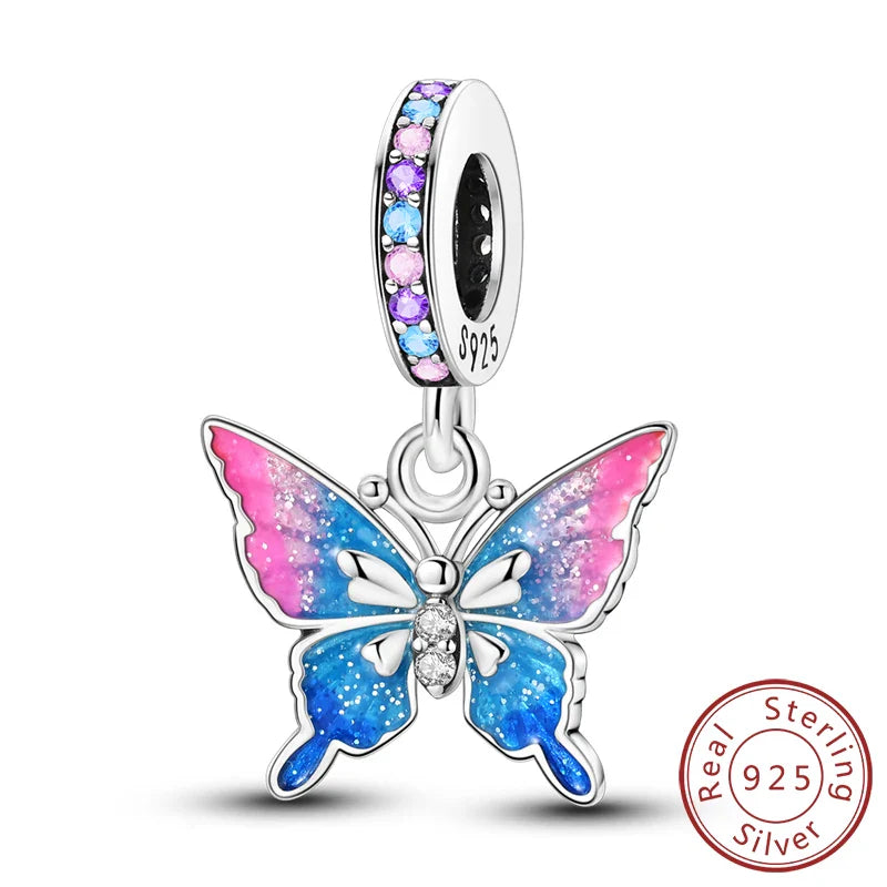Glowing Luminous Firefly Butterfly Pendant Charm Beads in 925 Sterling Silver for Bracelet Jewelry