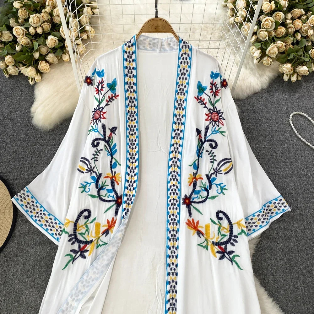 Bohemian Embroidered Floral Dress For Women Beachwear
