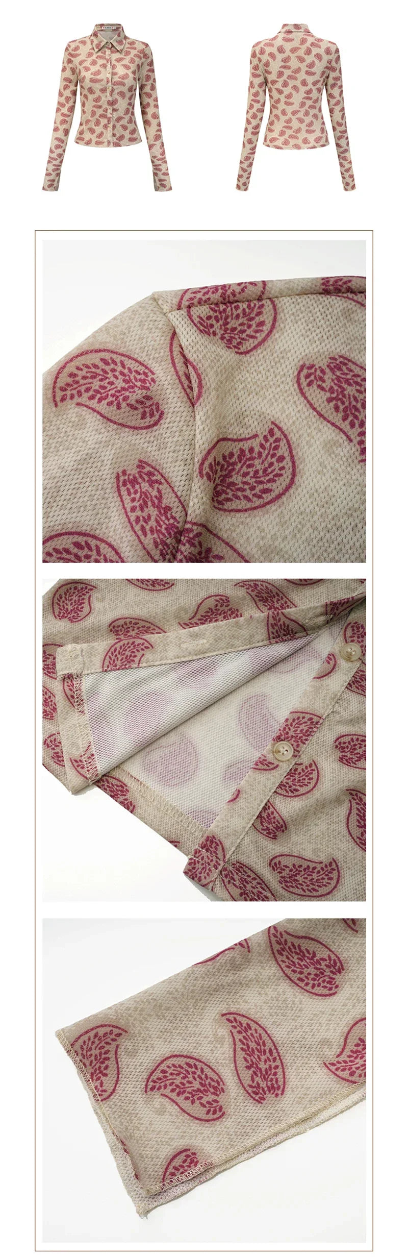 Women Printed Long Sleeve Blouse Turn-Down Collar Button-Up Cardigan Shirt Casual Office Top Vintage Autumn Fashion