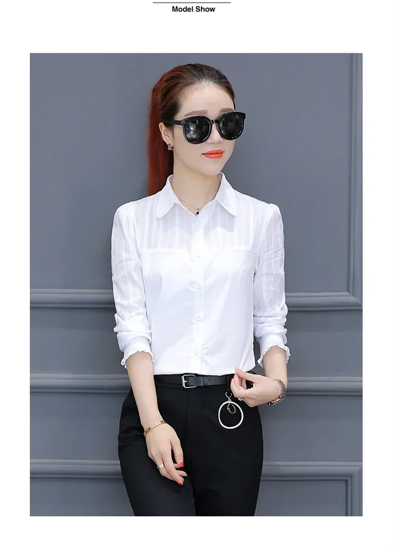 Women's Pure Cotton Long Sleeve Shirt Professional Decoration Body Contour Spring Autumn Fashion Top
