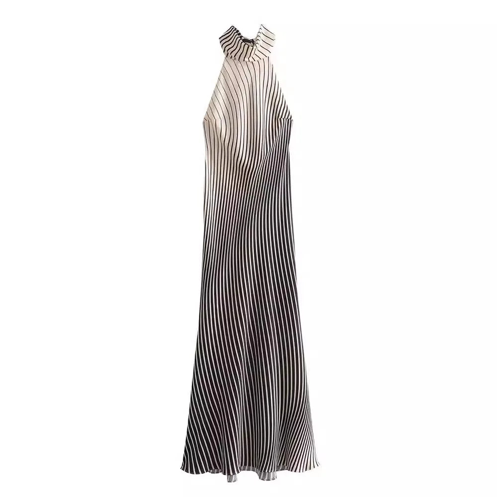 Stripe Halter Backless Evening Dress For Formal Parties
