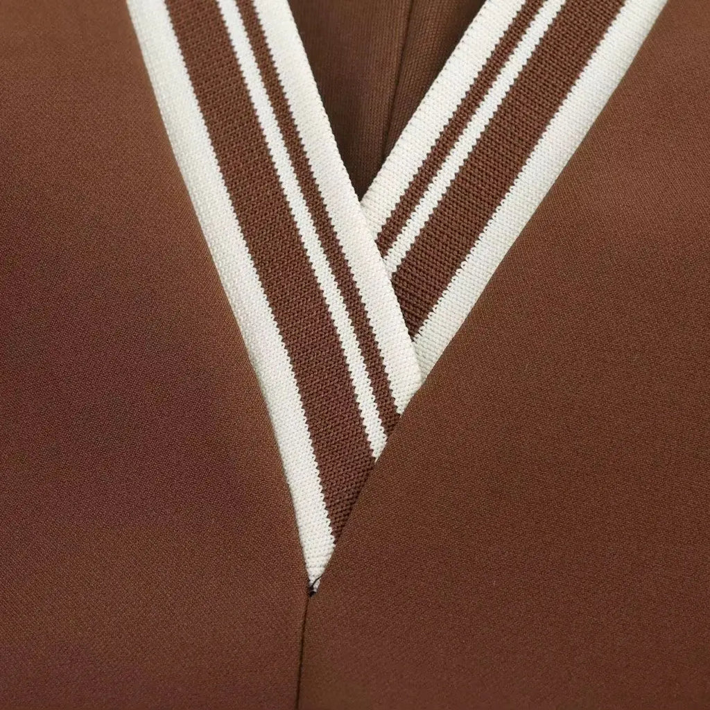 Women's Brown Striped Pleated Mini Dress Sleeveless Beach