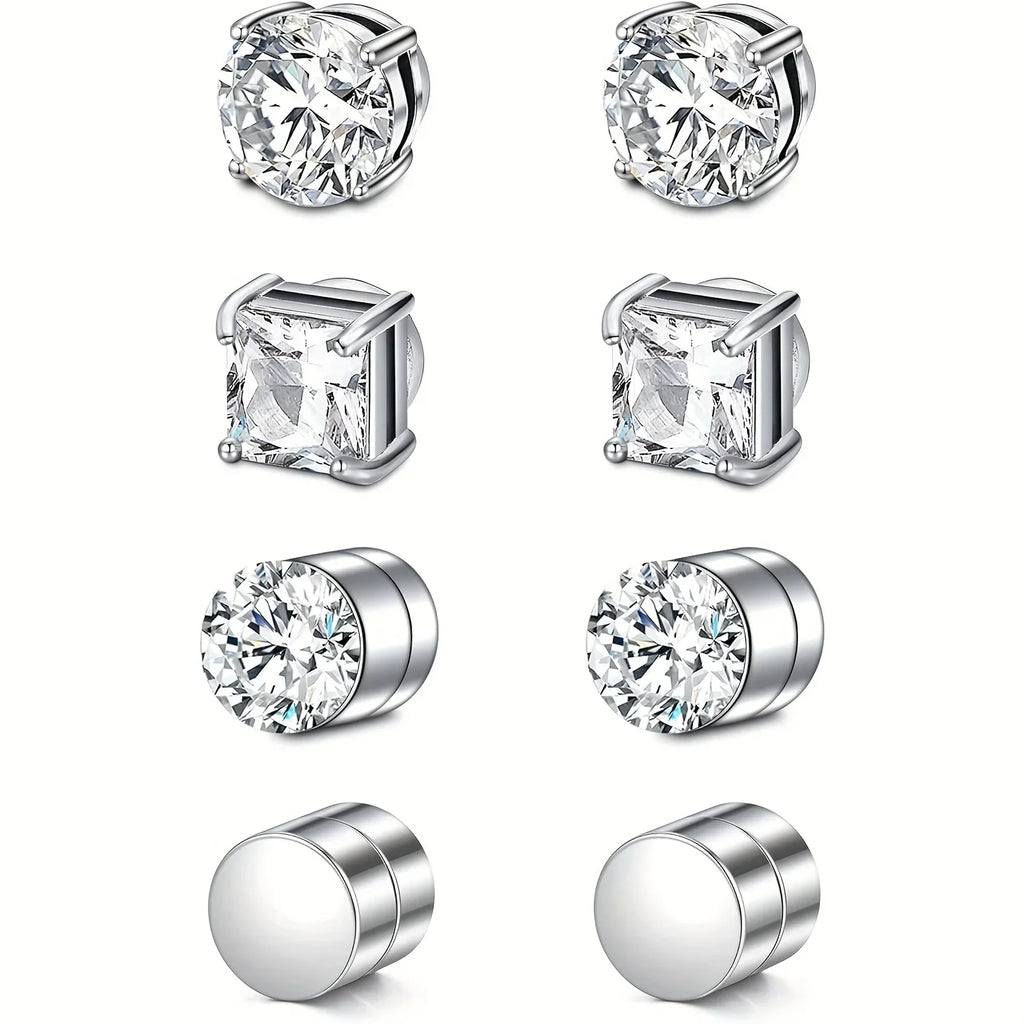 Crystal Magnetic Ear Stud Clip Earrings for Men and Women Non Piercing Punk Round Zircon Jewelry