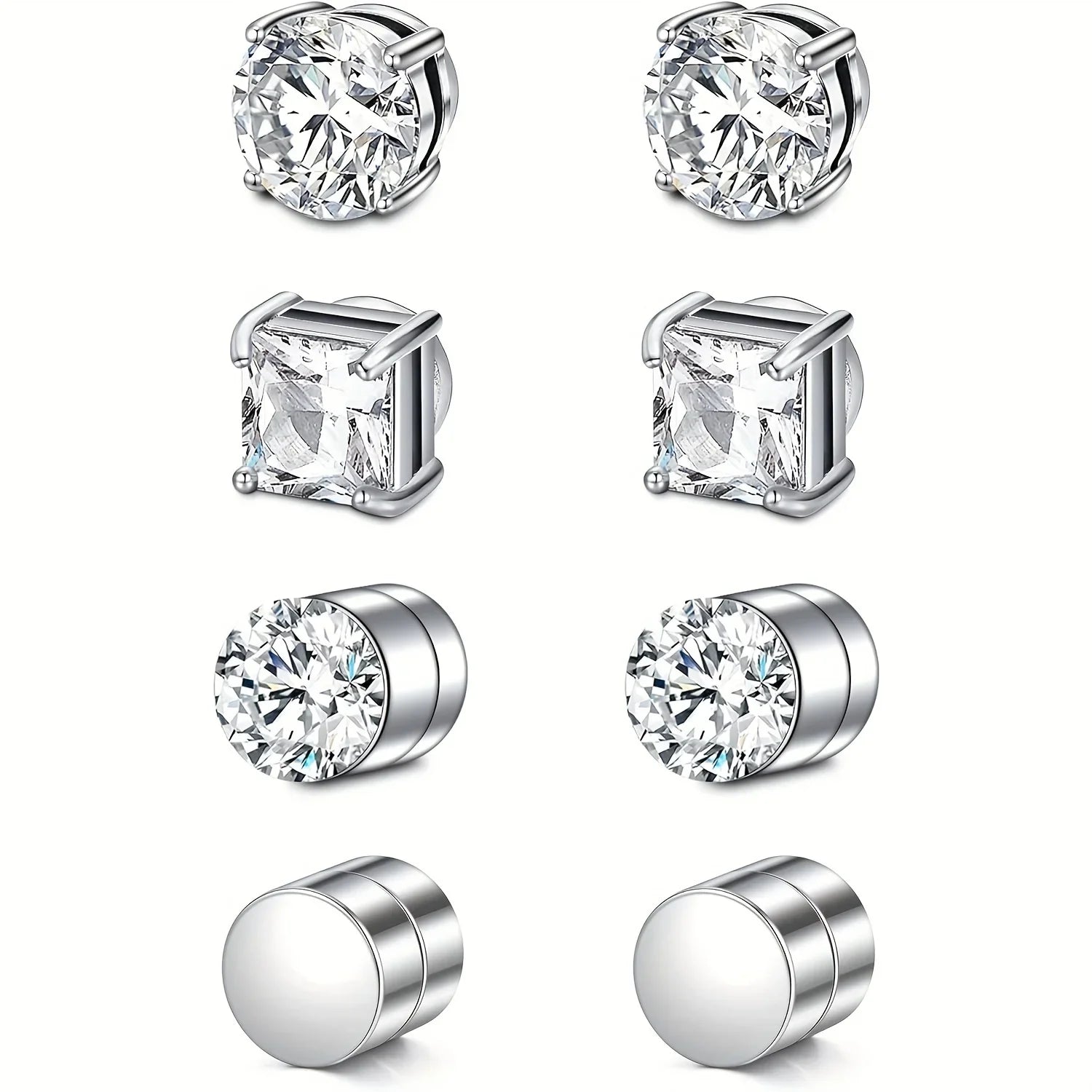 Crystal Magnetic Ear Stud Clip Earrings for Men and Women Non Piercing Punk Round Zircon Jewelry