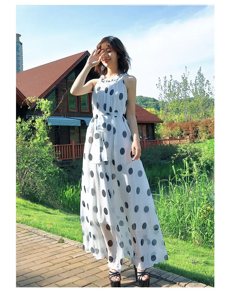Polka Dot Maxi Dress Korean Style For Women Plus Size