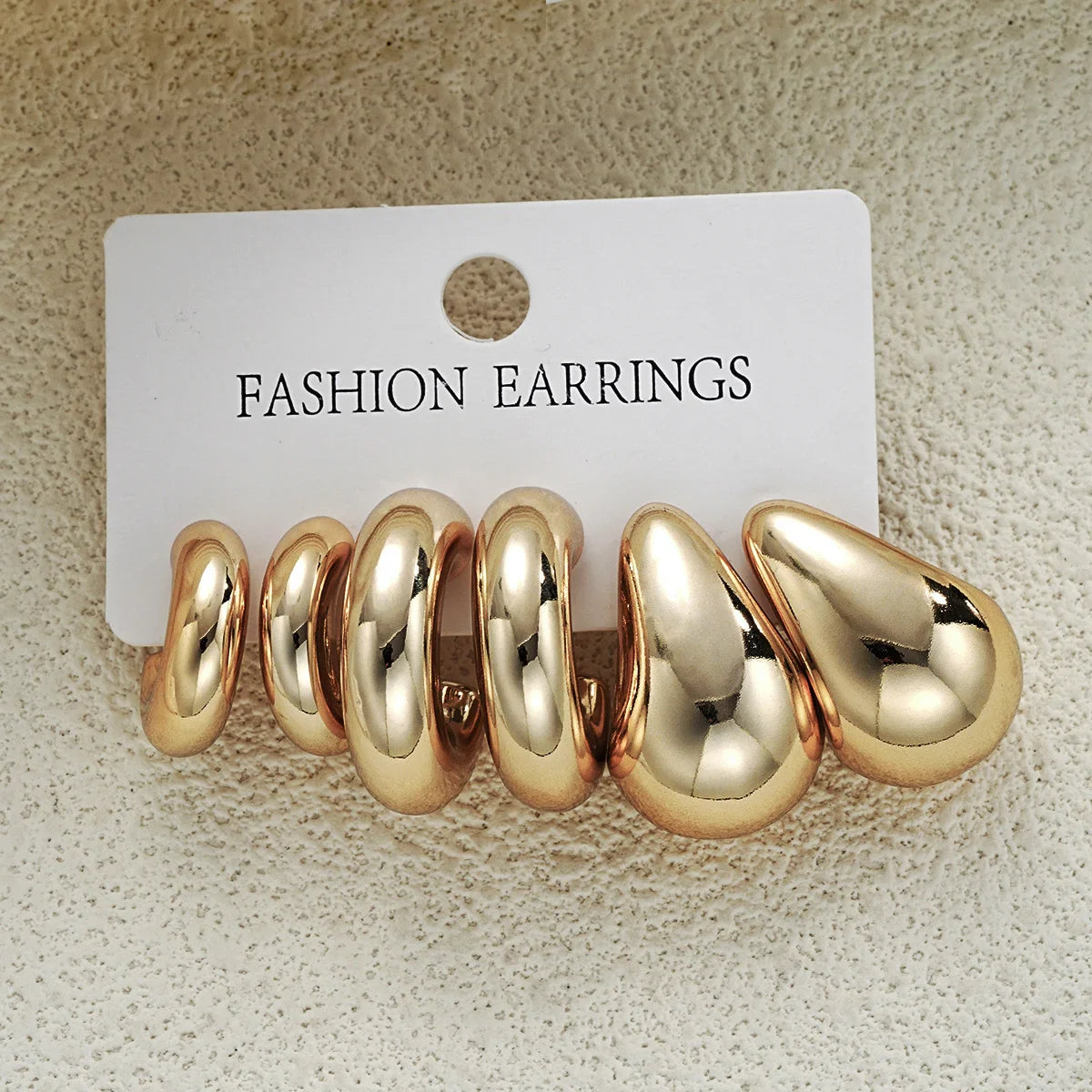 6pcs Chunky Gold Plated Waterdrop Hoop Earrings Set for Women Elegant Minimalist Circle Drop Jewelry