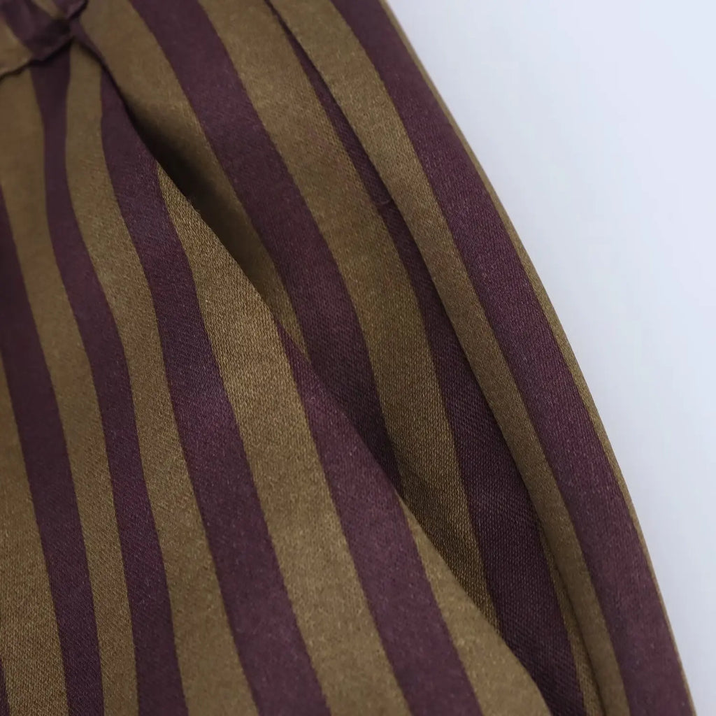 Women's Striped Long Sleeve Shirt with Collar and Striped Casual Pants for Spring Fashion