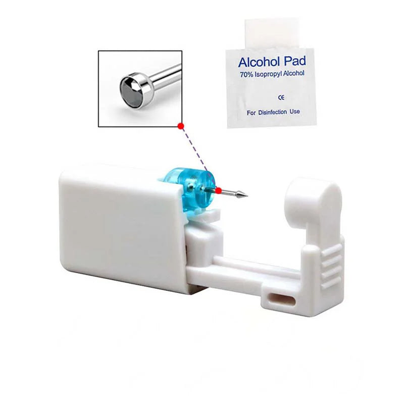 Disposable Nose Piercing Gun Kit with Built-in Stainless Steel Nose Stud and Alcohol Cotton