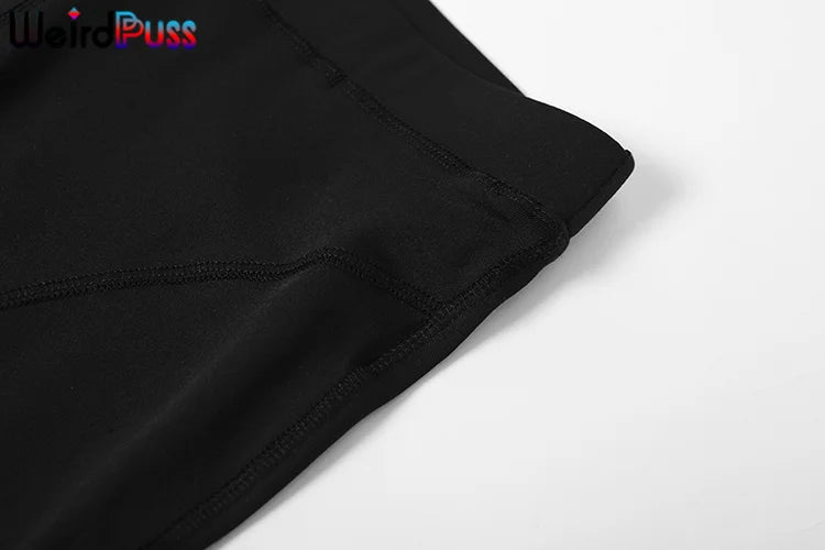 Weird Puss Letter Print Women's Tracksuit Set with Crop Top and Leggings for Stylish Streetwear