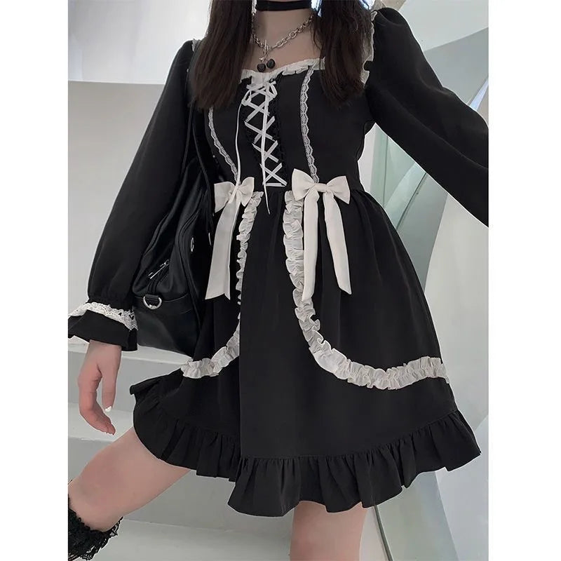 Lolita OP Dress Lace Trim Japanese Harajuku Style Dress