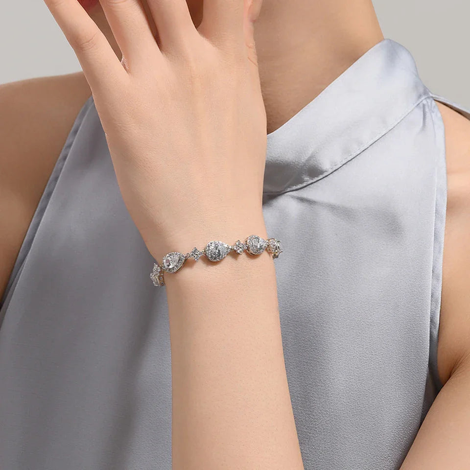 Geometric Water Drop CZ Bracelet for Women - Elegant Zircon Jewelry for Weddings and Parties