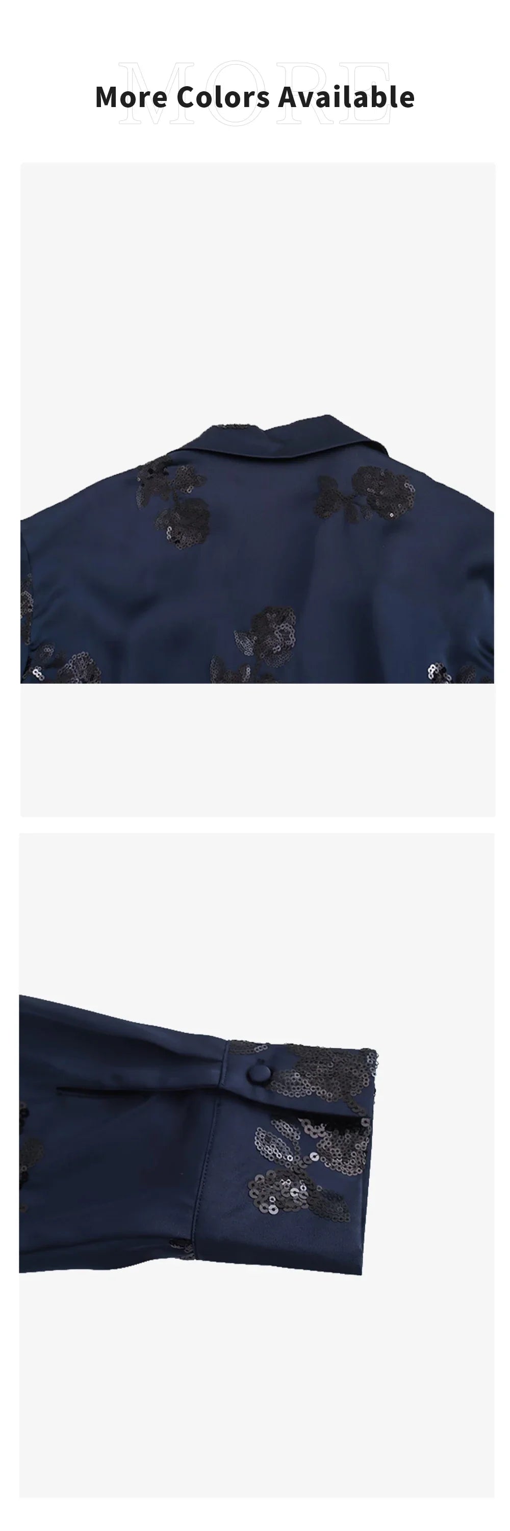 Elegant Women's Satin Kimono Coat with Sequin Lace-Up Detail and Beaded Silk Texture Pants Set