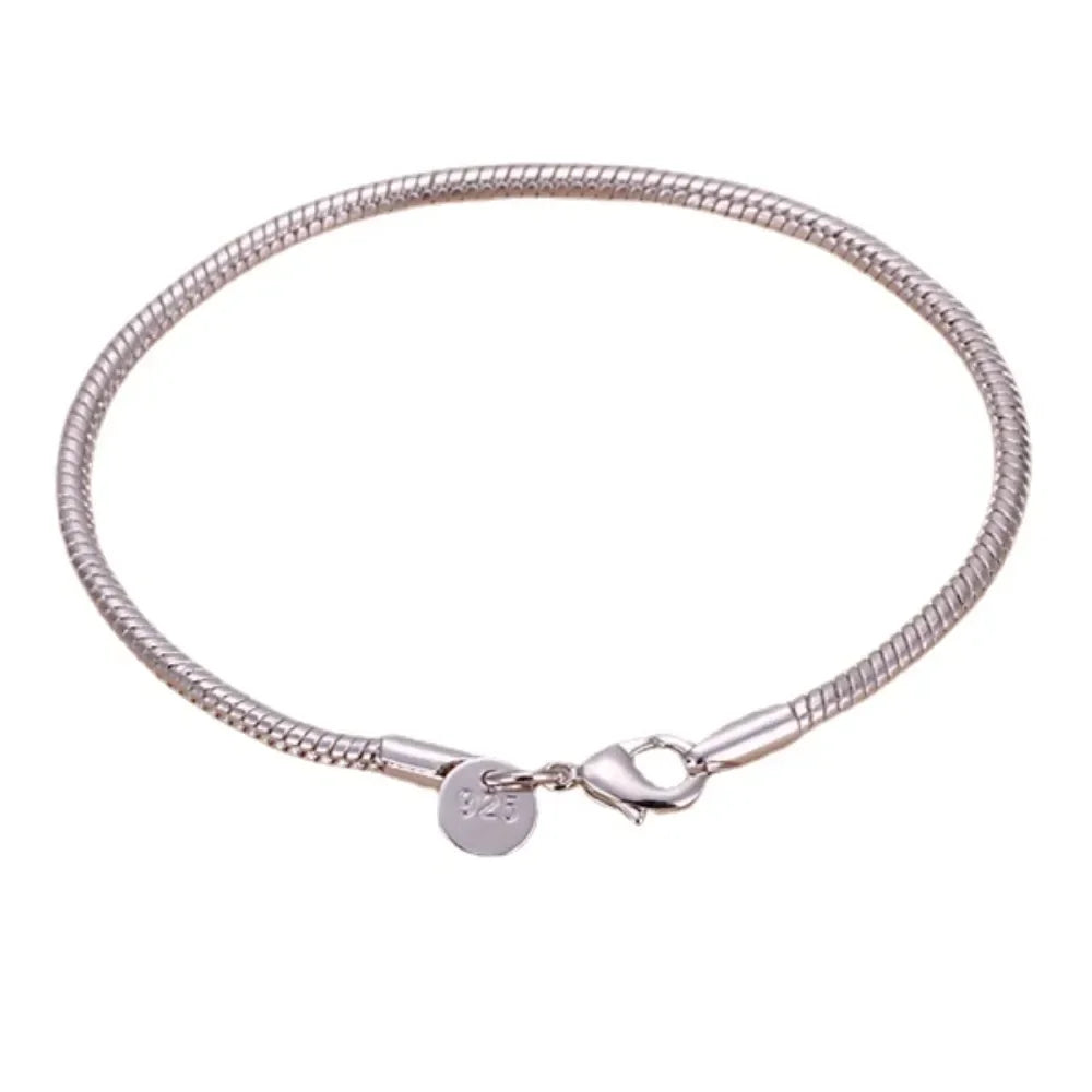 20cm Silver Color 3MM Snake Chain Bracelet for Women Charm Wedding Jewelry