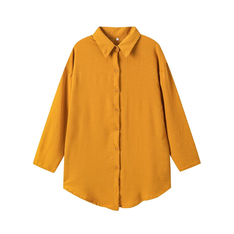 Women's Casual Cotton Linen Lapel Long Sleeve Shirt Autumn Winter Fashion Tunic