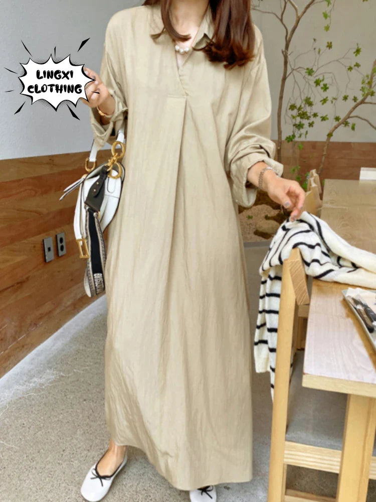 Cotton Linen Polo Shirt Long Sleeve Loose Fit for Commute