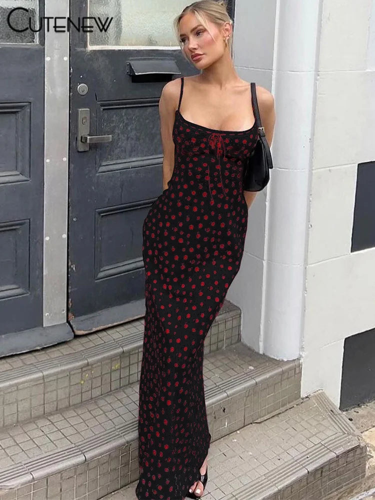Rose Print Maxi Dress for Women Summer Bodycon Style