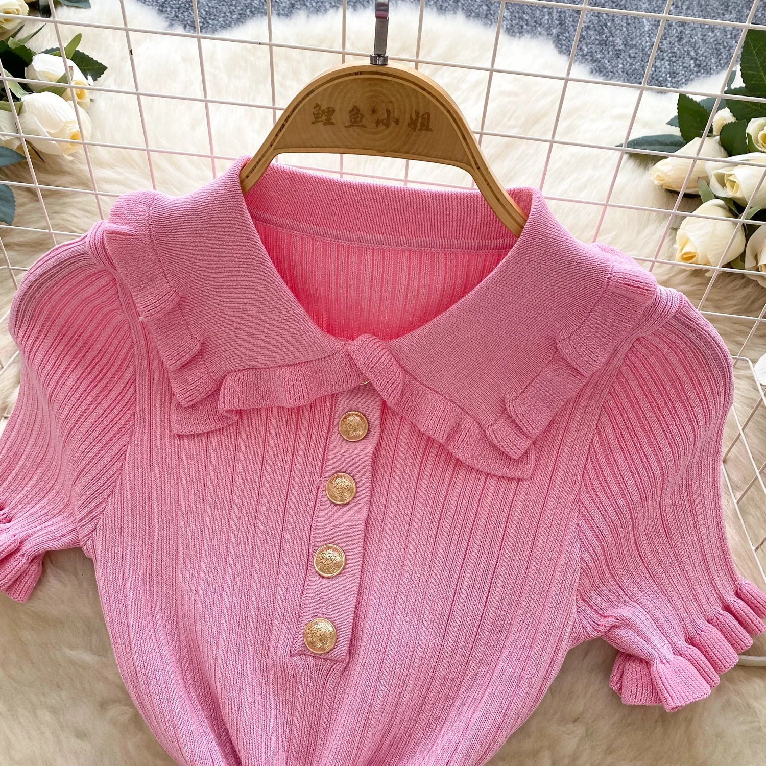 Ruffles Knit Wrap Dress For Women Summer Short Sleeve Casual