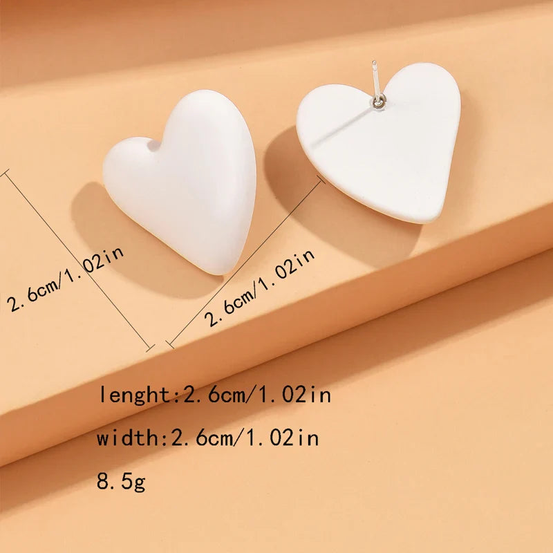 Korean Fashion Candy Color Acrylic Heart Earrings Geometric Love Design All-Match Ear Studs