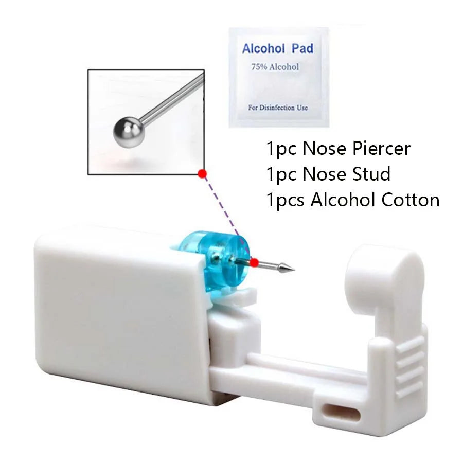 Disposable Nose Piercing Gun Kit with Built-In Crystal Nose Stud for Easy Piercing