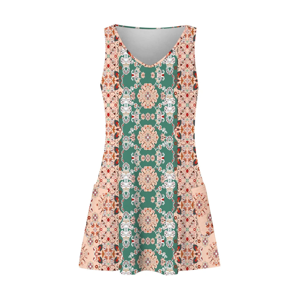 Floral Boho Sundress With Pockets V Neck Knee Length