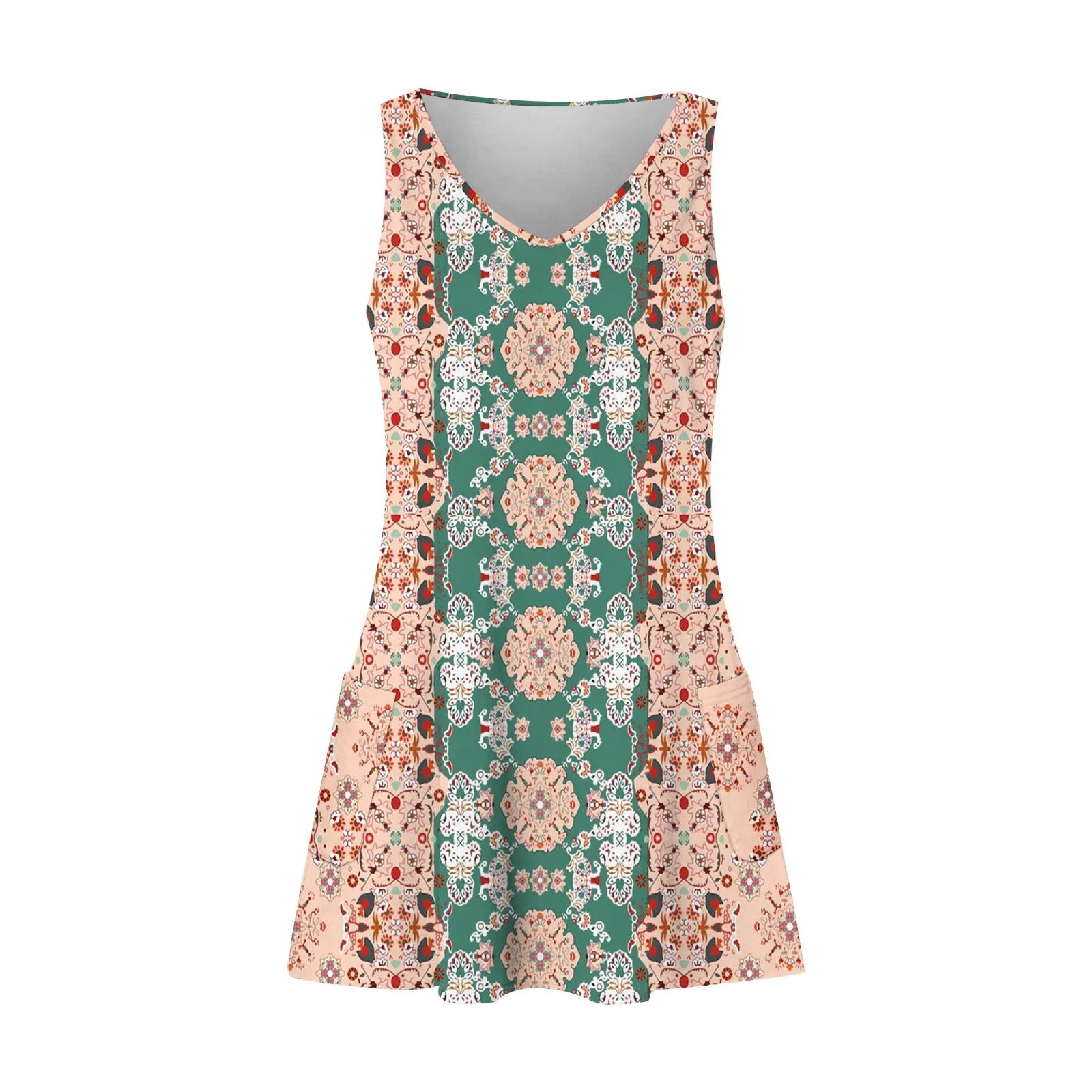 Floral Boho Sundress With Pockets V Neck Knee Length