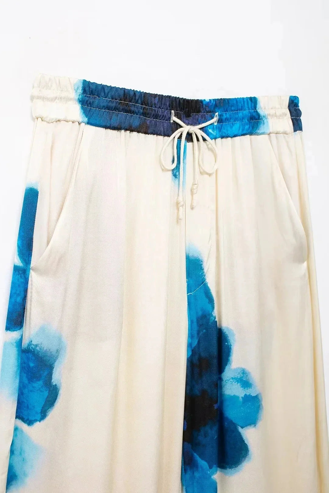 Elegant Floral Print Pant Set With Lapel Long Sleeve Loose Blouse And Drawstring High Waist Wide Leg Pants For Women