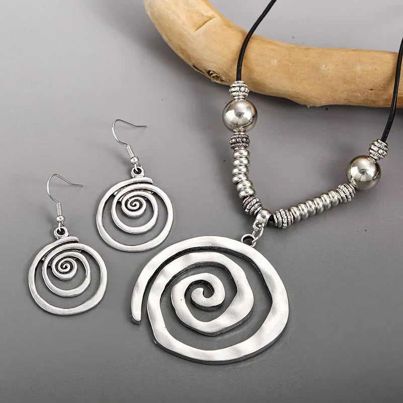 Boho Style Jewelry Set with Spiral Design Earrings and Necklace for Party Accessories