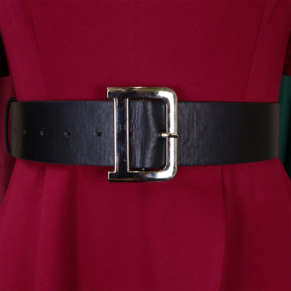 Elegant Womens Belted Round Neck Ruffle Sleeve Midi Dress