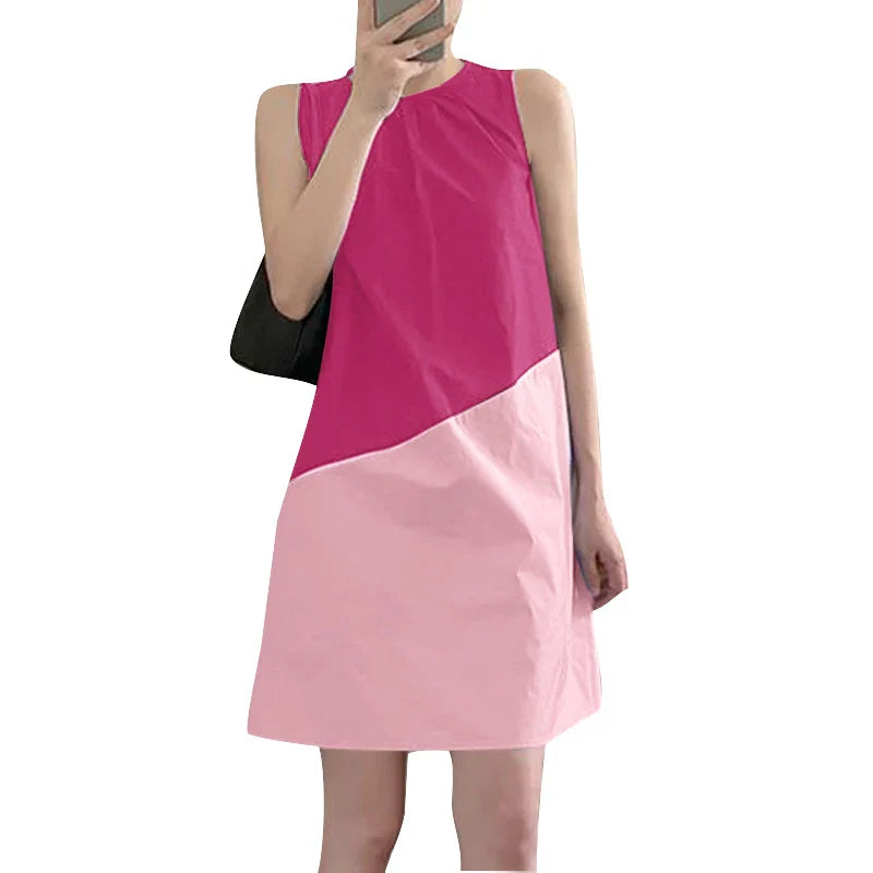 Casual Color Block Tank Dress for Women Sleeveless Everyday