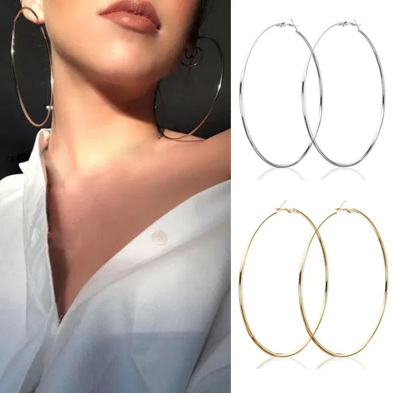 30-100mm Stainless Steel Circle Hoop Earrings Set for Women and Men Fashion Jewelry Gift