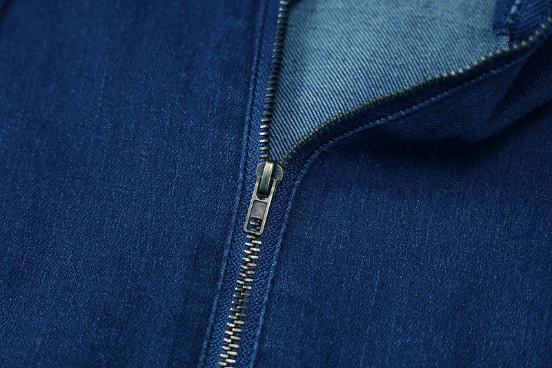 Elegant Denim Jumpsuit for Women V-Neck Zipper Sleeveless Bell Bottom Stylish Summer Party Outfit