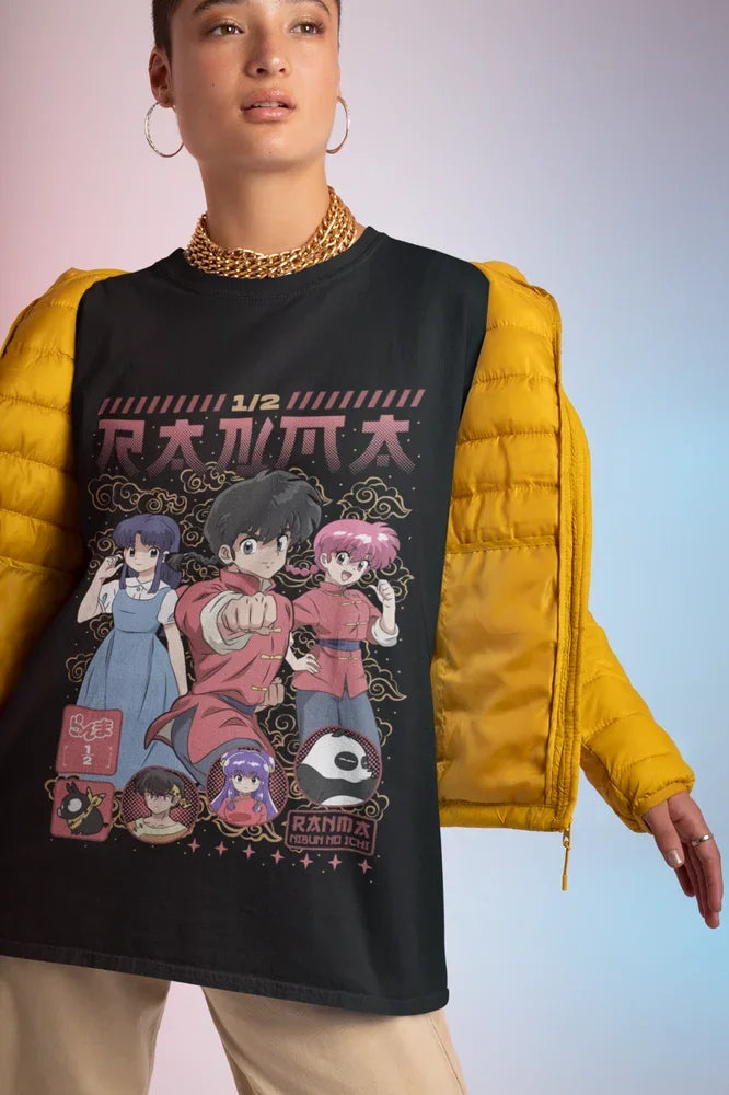 Kawaii Anime T-Shirt Featuring Ranma 1/2 Shampoo Design Oversized Women's Tee Y2K Style All Sizes