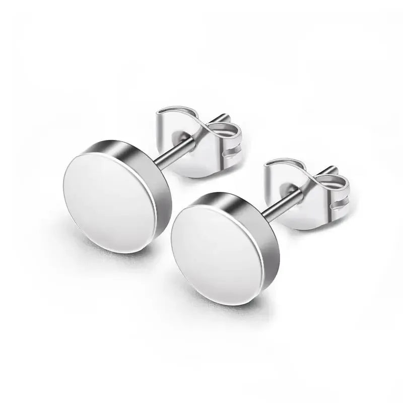 2pcs Stainless Steel Black Ear Studs 3-8mm Punk Push Back Earrings for Men and Women