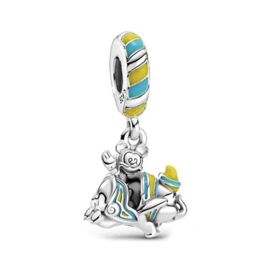Disney 925 Sterling Silver DIY Charm Compatible With 3mm Bracelets Featuring Mickey Mouse Ferris Wheel And Suitcase Designs