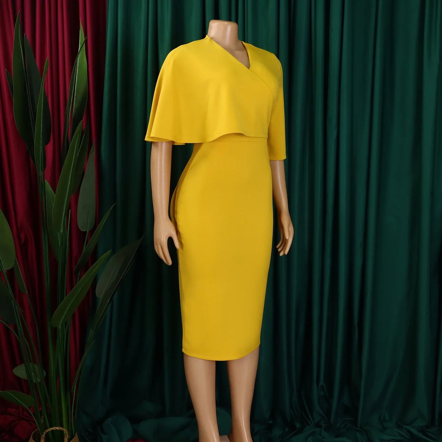 Women's Office Dress V Neck Solid Midi Formal Workwear