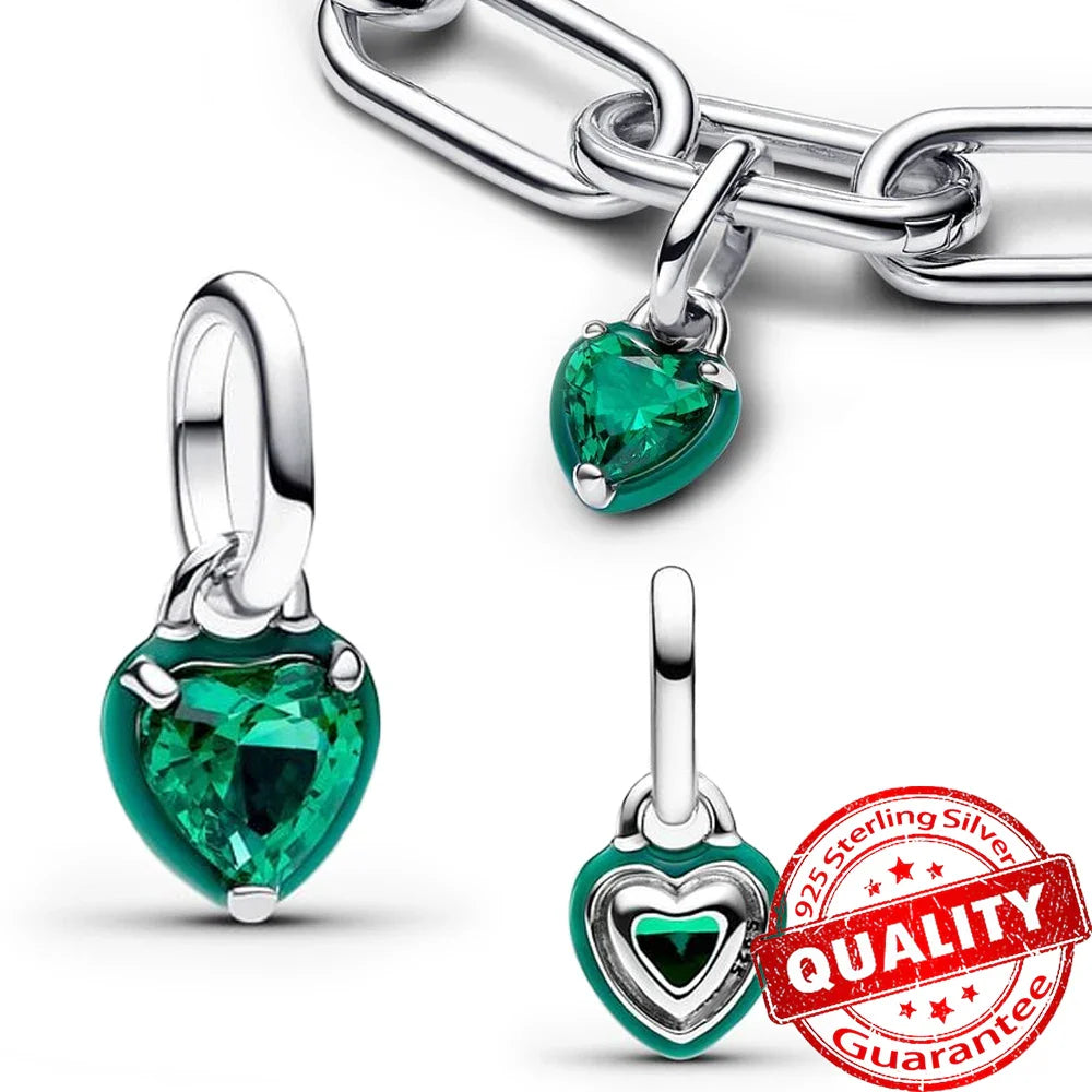 925 Sterling Silver Green Monstera Leaves Frog Dangle Charm for Necklace and Bracelet