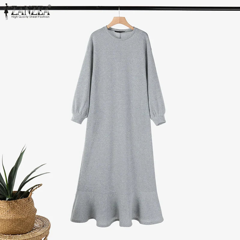 Autumn Boho Long Sleeve Sweatshirt Maxi Dress With Pockets