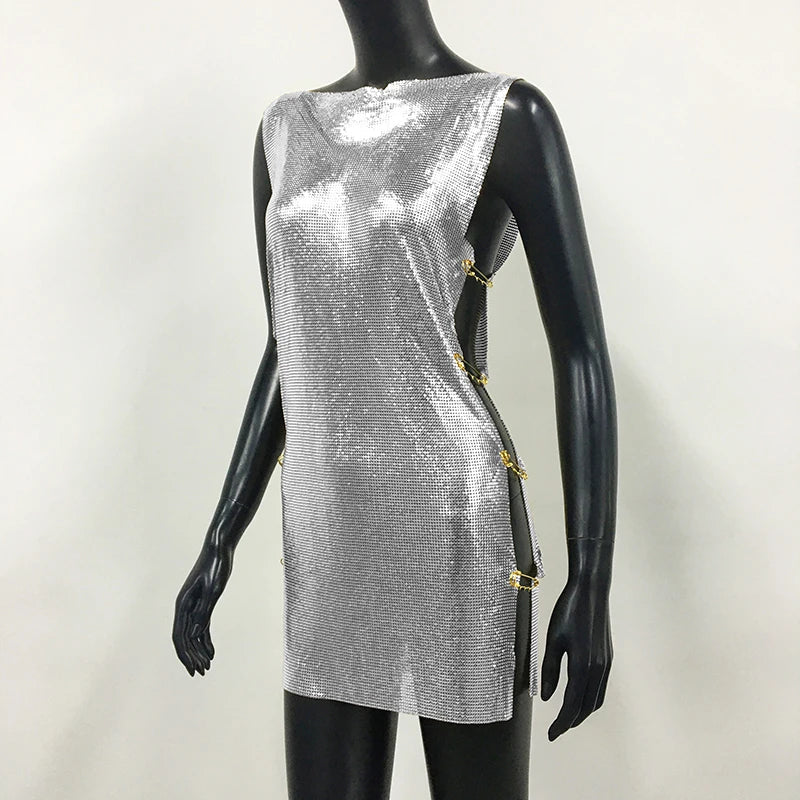 Y2K Metallic Sequins Mini Dress For Women Backless Clubwear