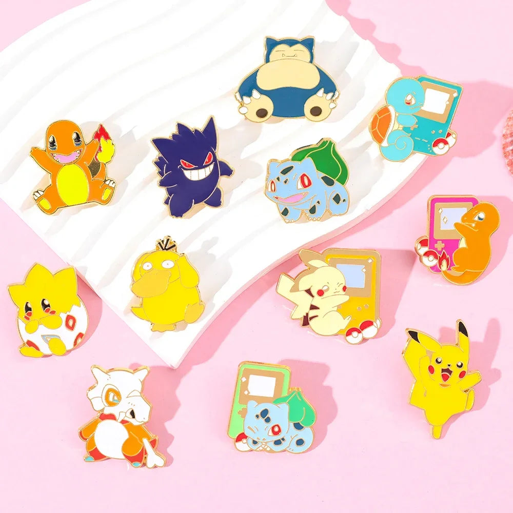 Creative 4 Piece Enamel Brooch Set Featuring Cute Game Console Pikachu Togepi and Charmander Pins for Wallet Backpack and Clothing