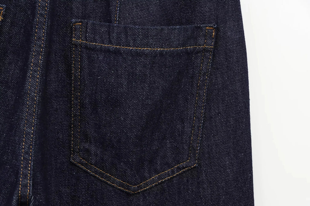 Women's Vintage Denim Streetwear Suit with Sleeveless Vest and Flare Pants