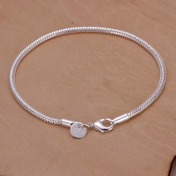 20cm Silver Color 3MM Snake Chain Bracelet for Women Charm Wedding Jewelry