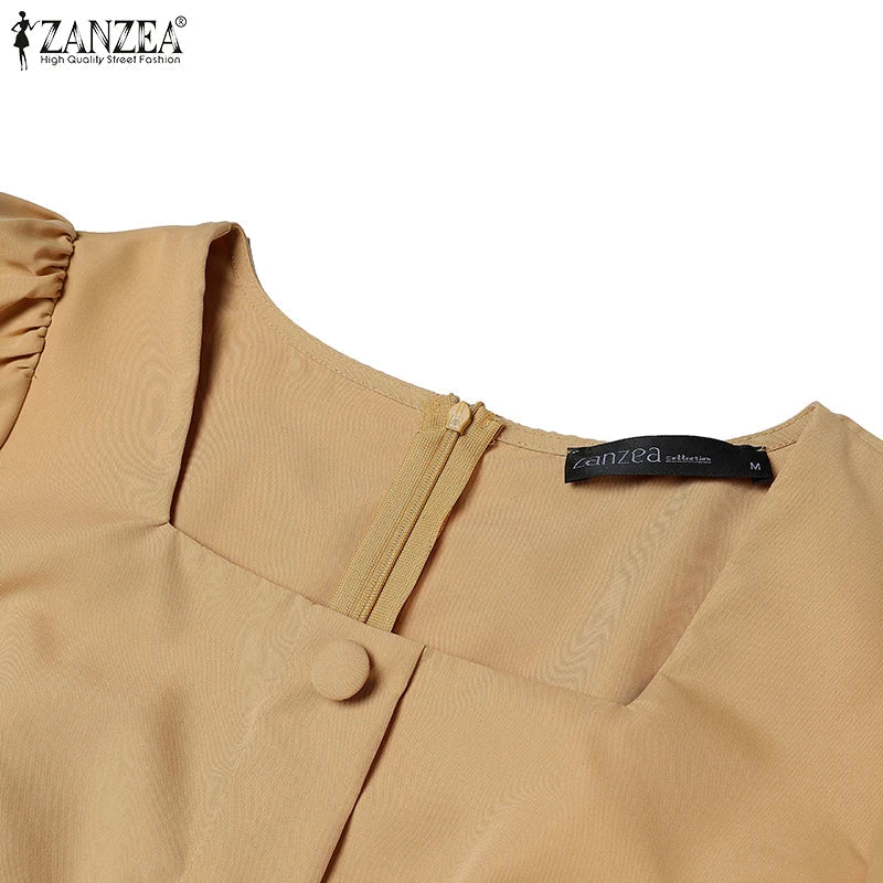 Puff Sleeve Square Collar Sheath Dress For Women Summer