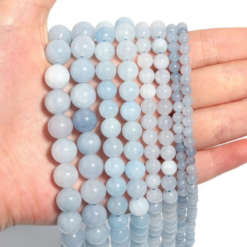 Natural Aquamarine Stone Beads Blue Round Gemstone Beads for DIY Jewelry Making and Accessories