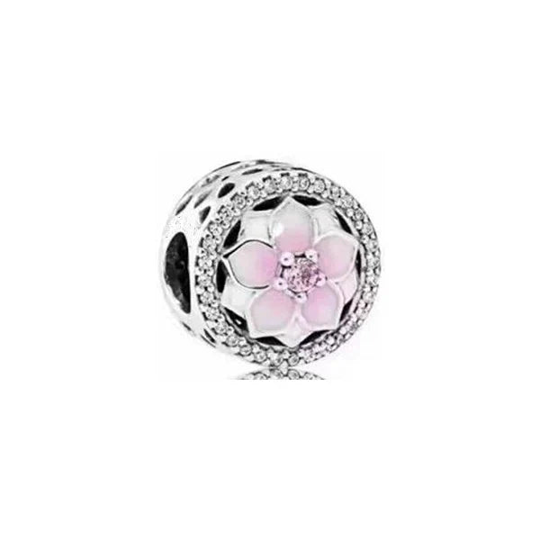 Sparkling Pink Cherry Blossom Daisy Charm Beads for 925 Silver Bracelet DIY Women's Jewelry Gifts