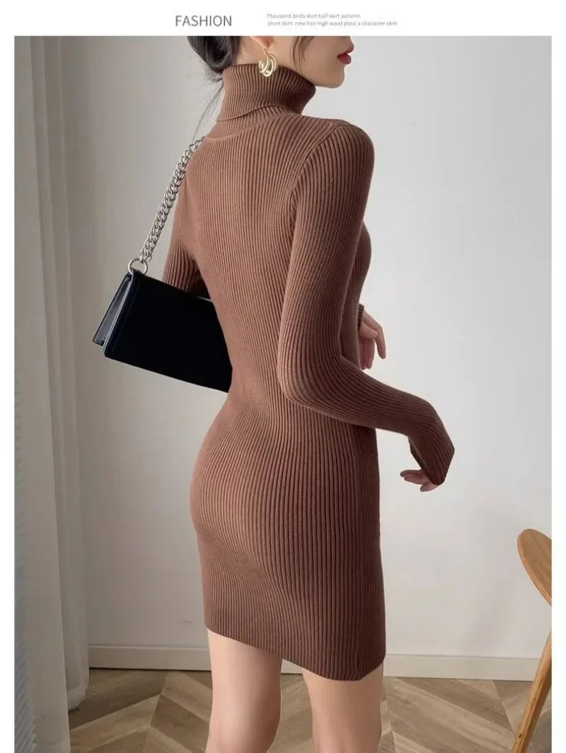 Korean Turtleneck Sweater Dress Bodycon Knit For Office